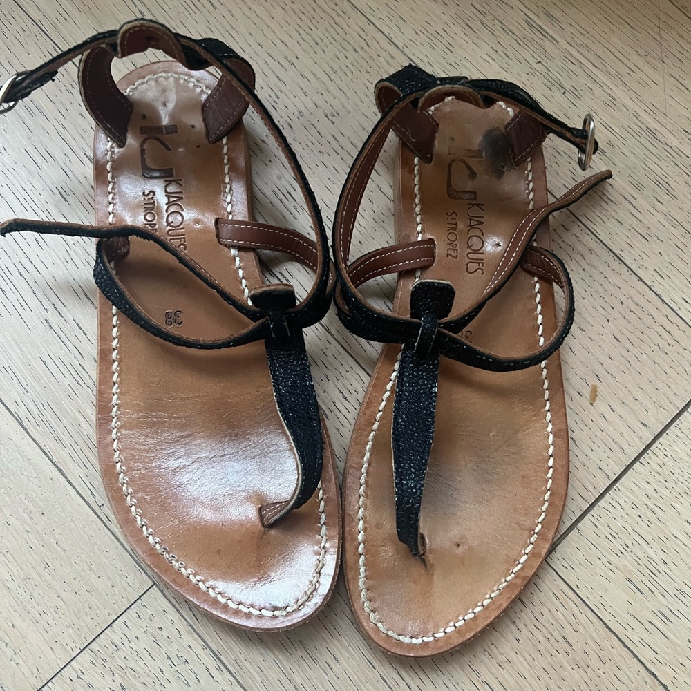 K. Jacques Buffon black leather sandals